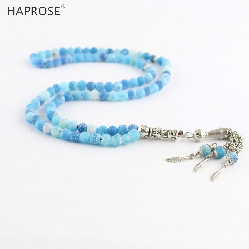 100% Natural agate Prayer Islamic Muslim tasbih Allah Rosary blue agate bracelets 99 beads weathering blue 6-10mm necklace