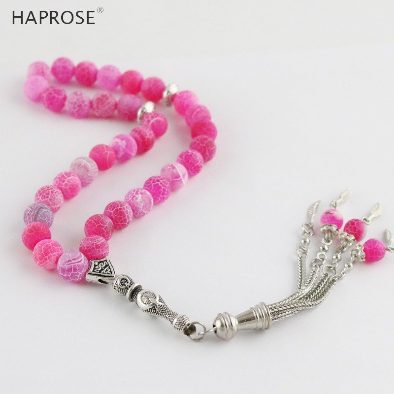 100% Natural agate Prayer Islamic Muslim tasbih Allah Rosary bracelets 33 beads rose Red Weathered agate stone Bracelet 6-10mm