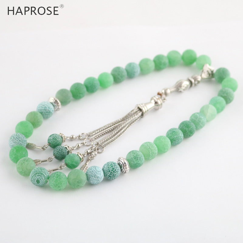 100% Natural agate bracelet Prayer Islamic Muslim tasbih Allah Rosary 33 beads green Weathered agate stone Bracelet 6-10mm