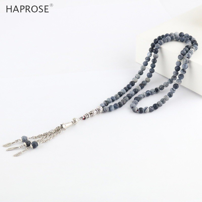 100% Natural agate weathering black bracelets Prayer Islamic Muslim tasbih Allah Rosary black agate necklace 99 beads 6-10mm