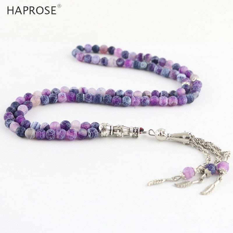 100% Natural agate weathering purple bracelets Prayer Islamic Muslim tasbih Allah Rosary purple agate necklace 99 beads 6-10mm