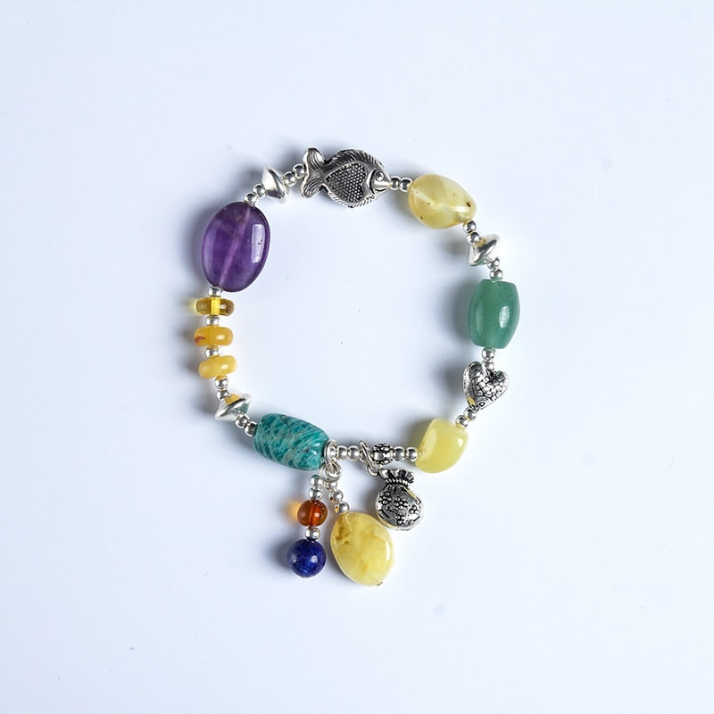 100% Natural amber beeswax multi-treasure hand string bracelet 999 sterling silver drop pendant lady genuine noble grade special