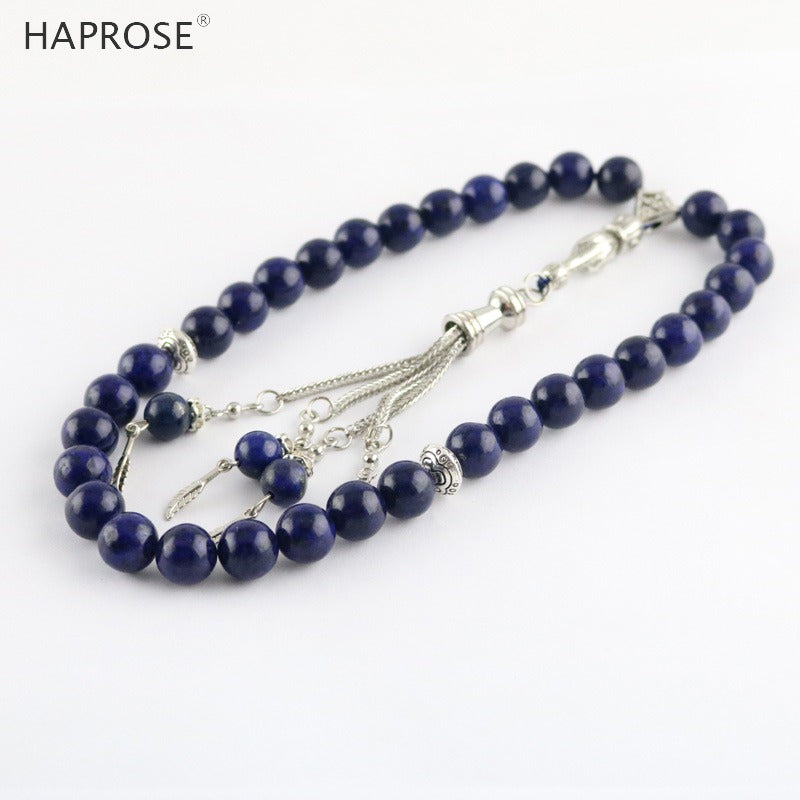 100% Natural lapis lazuli Bracelet Rosary Islamic Muslim Tasbih Allah Pendant Lapis Tassel Bracelet tesbih