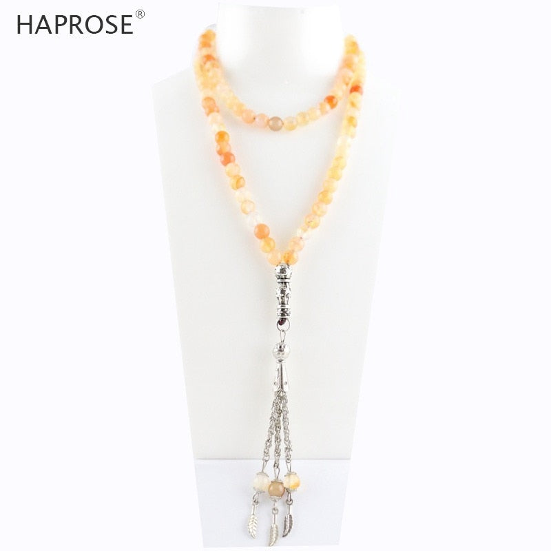 100% Natural primary color agate bracelets Prayer Islamic Muslim tasbih Allah Rosary Ladies Agate Necklace 99 beads 6-10mm