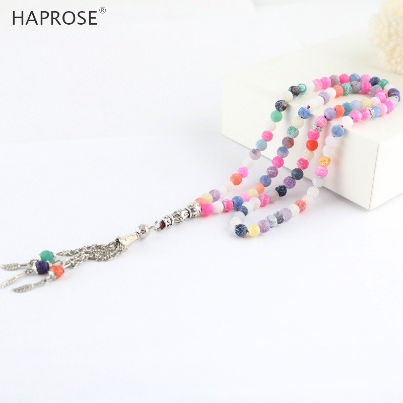 100% Natural weathering agate Multi-color bracelets Islamic Muslim tasbih Allah Rosary Women's Party necklace 99 beads agate