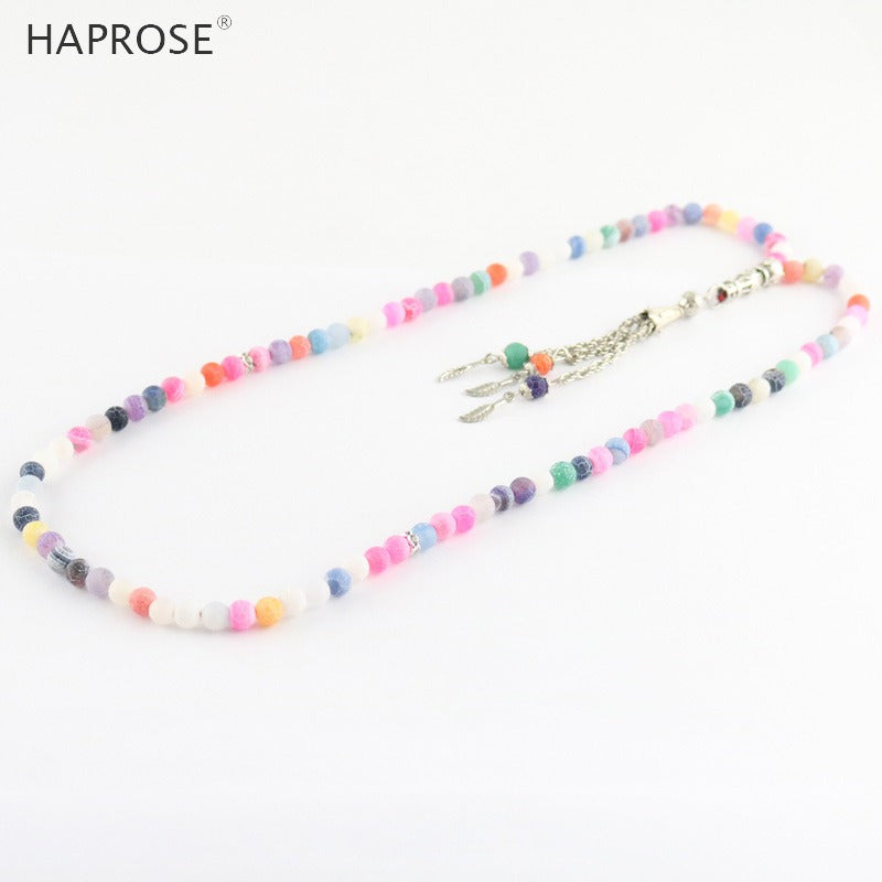 100% Natural weathering agate Multi-color bracelets Islamic Muslim tasbih Allah Rosary Women's Party necklace 99 beads agate