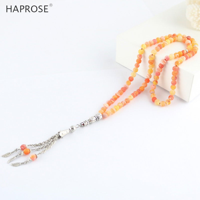 100% Natural weathering agate Orange bracelets Prayer Islamic Muslim tasbih Allah Rosary women's necklace 99 beads 6-10mm agate