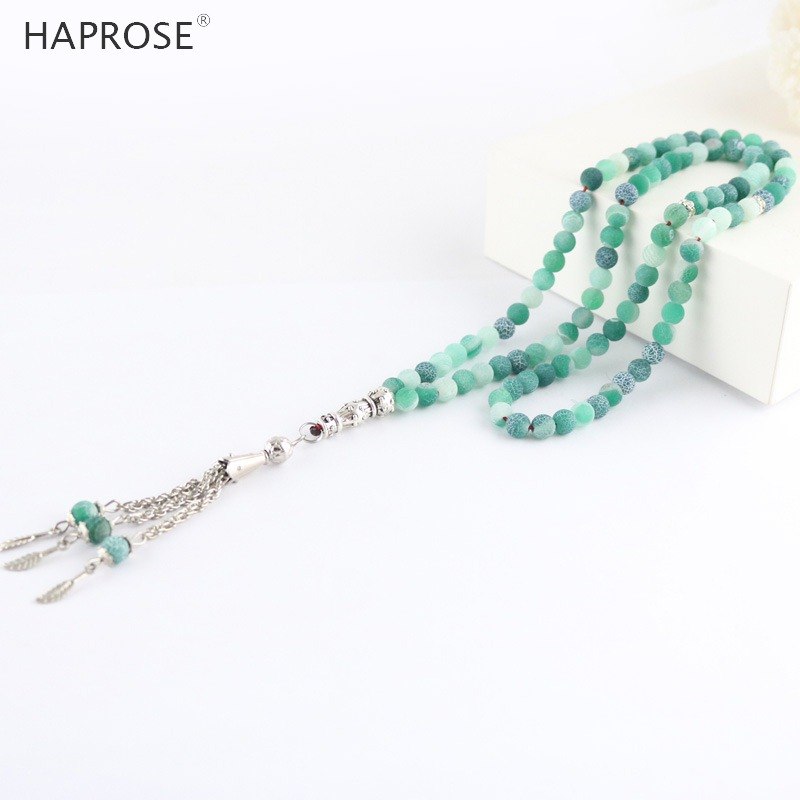 100% Natural weathering agate green tasbin Prayer Islamic Muslim tasbih Allah Rosary green agate 99 beads necklace 6-10mm