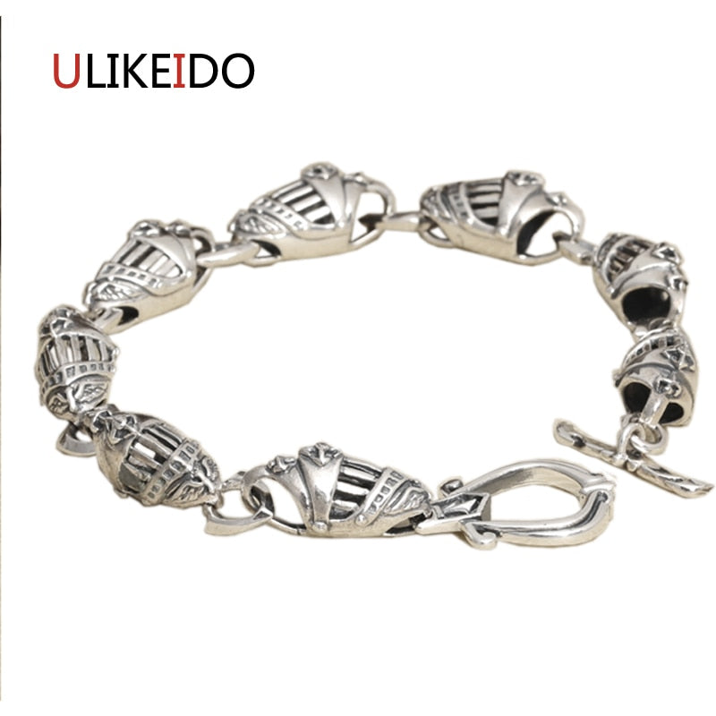 100% Pure 925 Sterling Silver Bracelets Fashion Hollow Out Classic Sword Knight's Helmet Hand Chain Jewelry Charm Bracelet 330