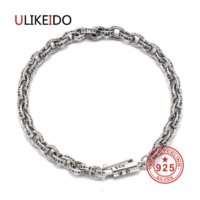 100% Pure 925 Sterling Silver Bracelets Fashion Punk Hand Chain For Men And Women Jewelry Charm Bracelet 036