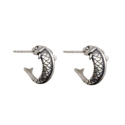 100% Pure 925 Sterling Silver Carp Earrings Fashion Punk Jewelry Star Stud Earring For Men And Women Gift 1202