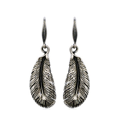 100% Pure 925 Sterling Silver Earrings Fashion Punk Jewelry Feather Stud Earring For Men And Women Gift 1259