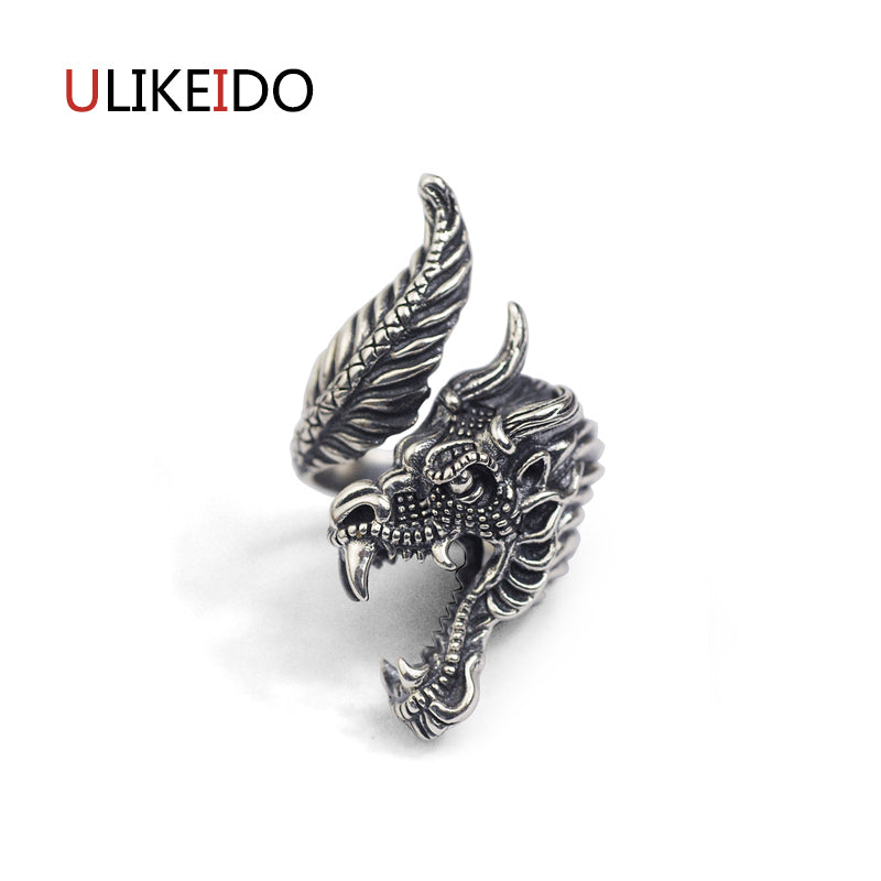 100% Pure 925 Sterling Silver Jewelry Dragon Rings Wide Version Men Signet Ring For Women Fine Gift 1142