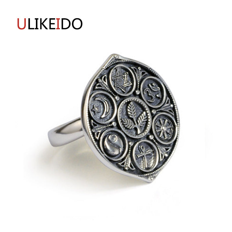 100% Pure 925 Sterling Silver Jewelry Gods Bless Rings Wide Version Men Signet Ring For Women Fine Gift 1064