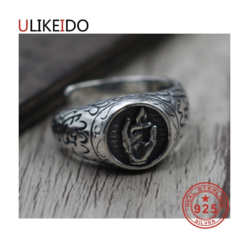 100% Pure 925 Sterling Silver Jewelry Rings Adjust Vintage Mens Signet Ring For Women Christmas Gift 930