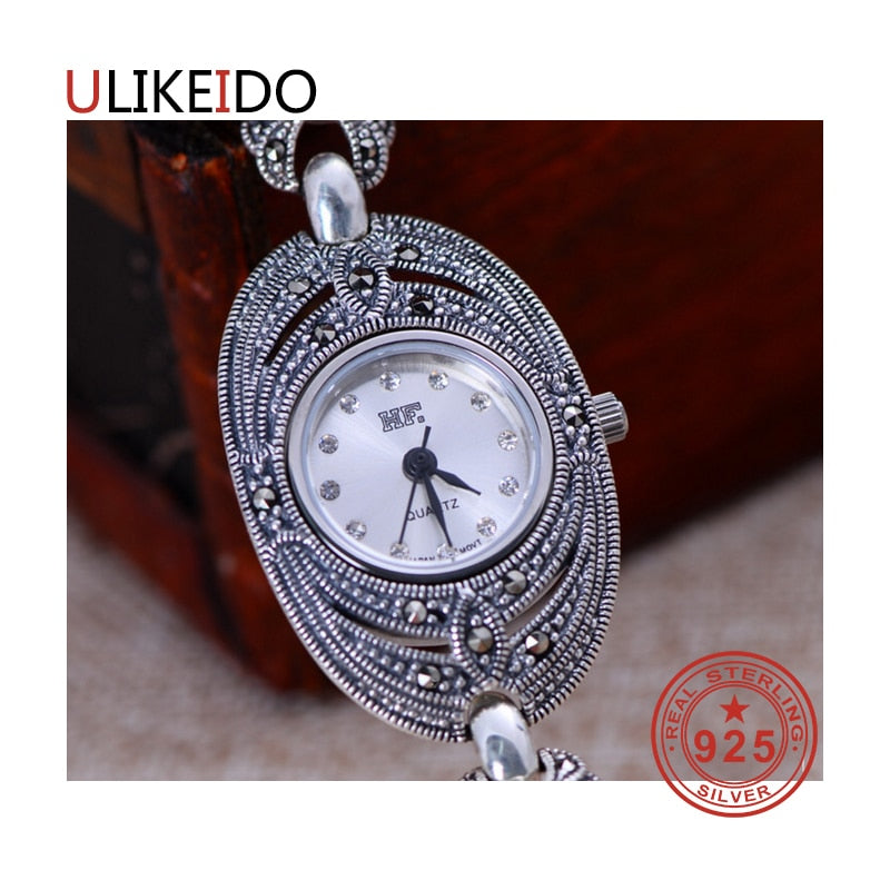 100% Pure 925 Sterling Silver Watch Men Fashion Hand Chain For Women Thai Silver Jewelry Charm Bracelet Homme 1523