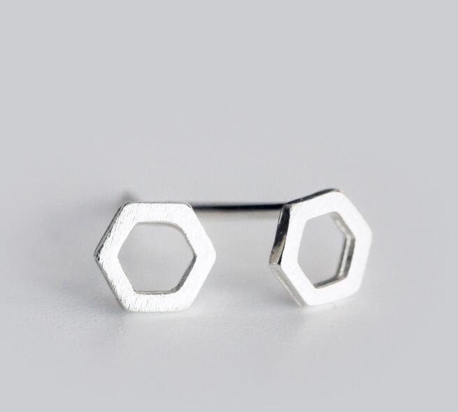 100% Pure 925 sterling silver Geometric Fine jewelry oPEN Triangle/Square/Round/ heart/ hexagon Stud Earrings Tinny 5MM GTLE550