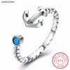 100% Real 925 Sterling Silver Anchor Shape Turquoise Opening Ring Woman Fashion Party Jewelry drop shipping anel bague