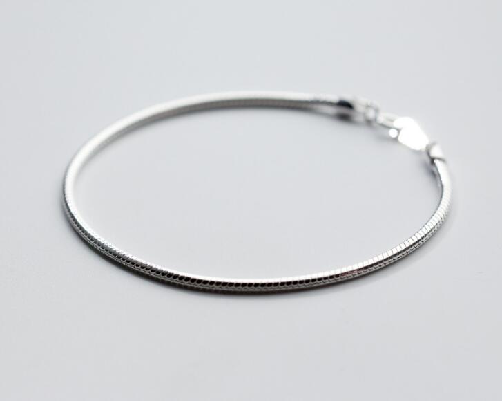 100% Real. 925 Sterling Silver Fine Jewelry 2mm Snake Bone Chain Bracelet Charms length 18.3mm GTLS524