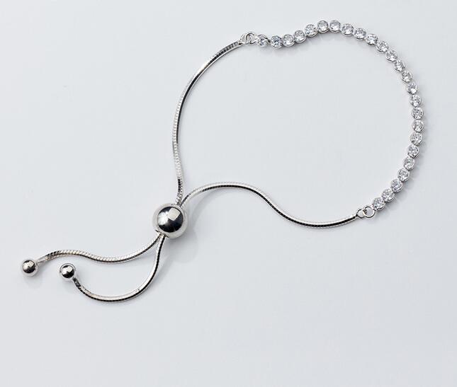 100% Real. 925 Sterling Silver Fine Jewelry 3mm Beads Charms Snake bone Tennis chain Bracelet Prong Clear AAA+ CZ Stone GTLS482