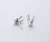 100% Real. 925 Sterling Silver Fine Jewelry White Pearl&Deer Animal Stud Earrings lady's gtle1885