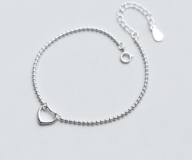 100% Real. 925 Sterling Silver Fine Jewelry open Love Heart Beads Chain Bracelet LS653