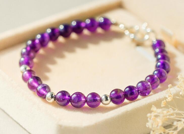 fine jewelry factory   925 sterling silver purple amethyst natural crystal DIY beads bracelet jewellery for women
