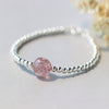 100% Real. 925 Sterling Silver Jewelry Natural Pink Strawberry Quartz Stone with Lucky Round Ball Bead Bracelet Charms GTLS334
