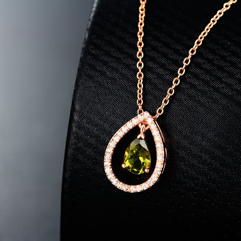 100% Real 925 Sterling Silver Jewelry Pendant Necklace 5*7mm Water Dorp Natural Tourmaline Link Chain Necklace Women