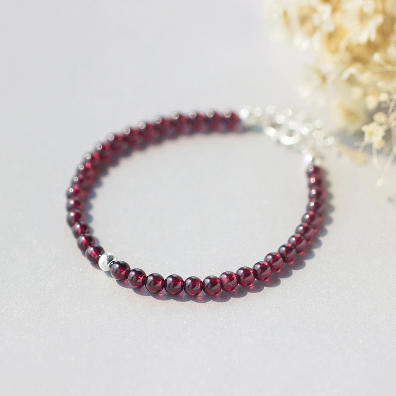100% Real. 925 Sterling Silver Jewelry Round 5MM Natural Red Garnet Stone & Lucky Ball bead charms Bracelet Bangle GTLS399