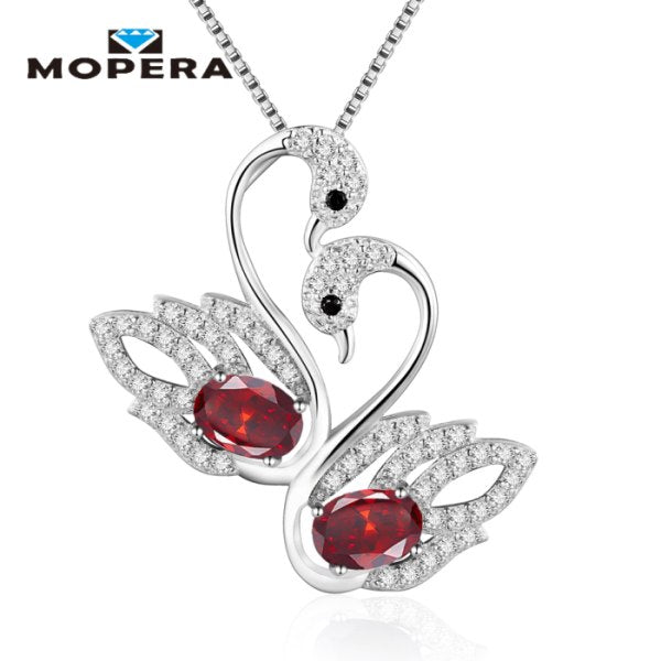 100% Real 925 Sterling Silver Pendant With Chain Elegant 4 kinds Natural Gemstone Double Animal Swan Pendant Necklaces For Women
