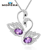 100% Real 925 Sterling Silver Pendant With Chain Elegant 4 kinds Natural Gemstone Double Animal Swan Pendant Necklaces For Women