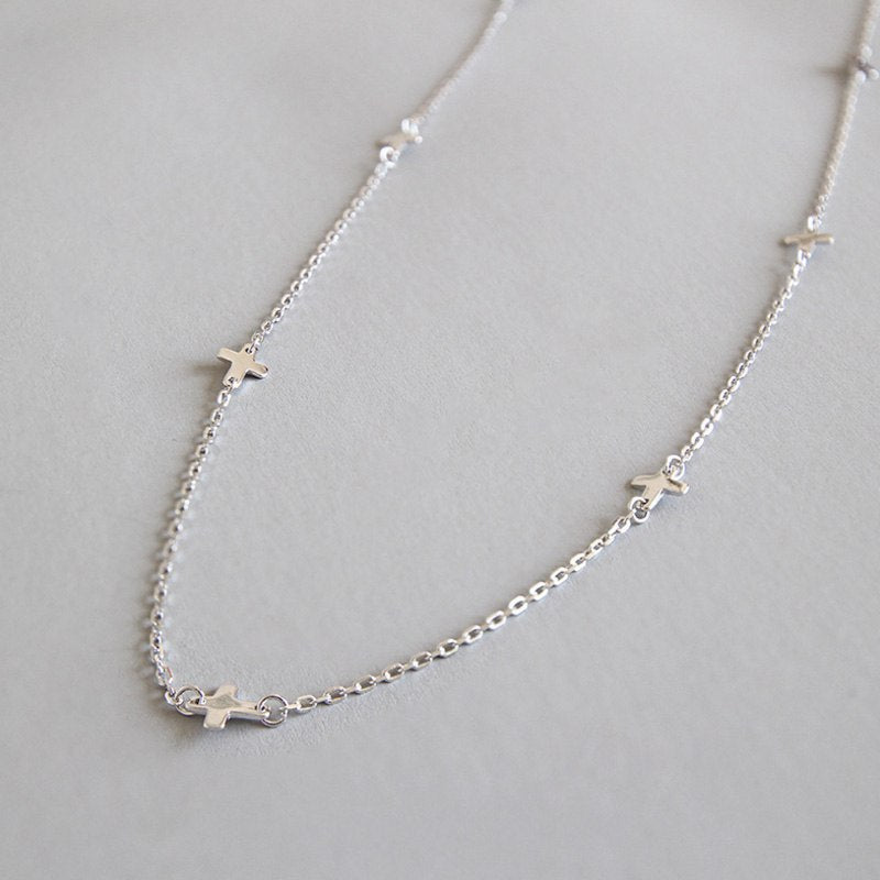 100% S925 Korean Style Elegant Classic Glossy Cross Necklace Silver Jewelry For Woman Nice Gift