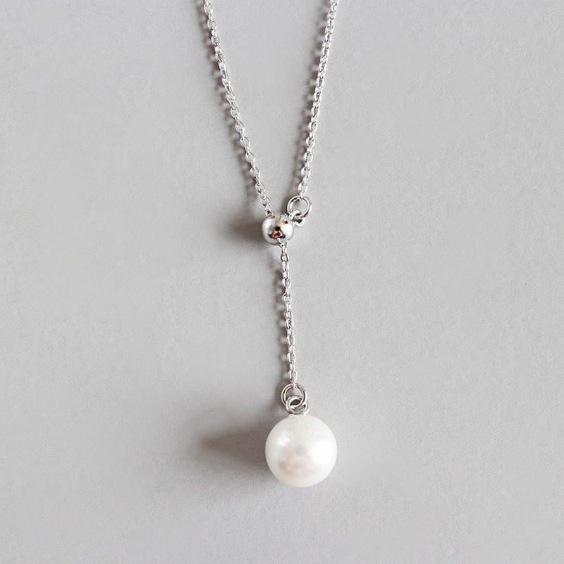 100% S925 Sterling Silver 2020 New Arrivals Fashion Bijoux Adjusted Chain Pearl Pendant Chokers Necklace Women Jewelry