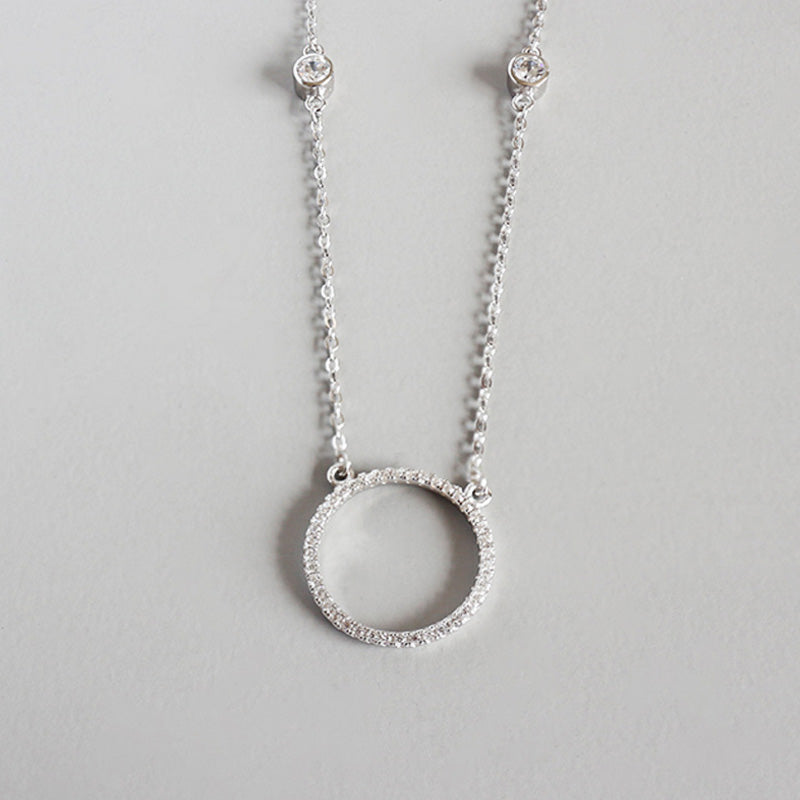 100% S925 Sterling Silver 2020 New Shiny Zircon Crystal Circle Women's Pendant Necklaces Jewelry Gift