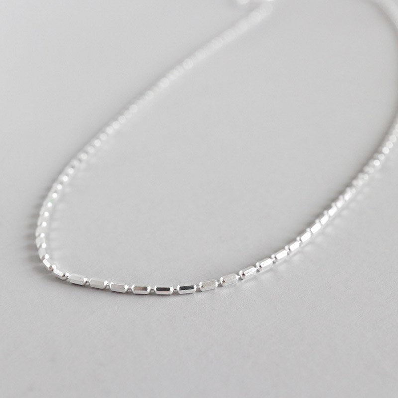 100% S925 Sterling Silver Choker Necklace Minimalist Handmade Plain Chain for Women