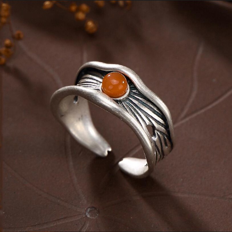 100% S925 Sterling Silver Ring for Women Jewelry Natural Red Agate New Fashion Adjustable Jewelry