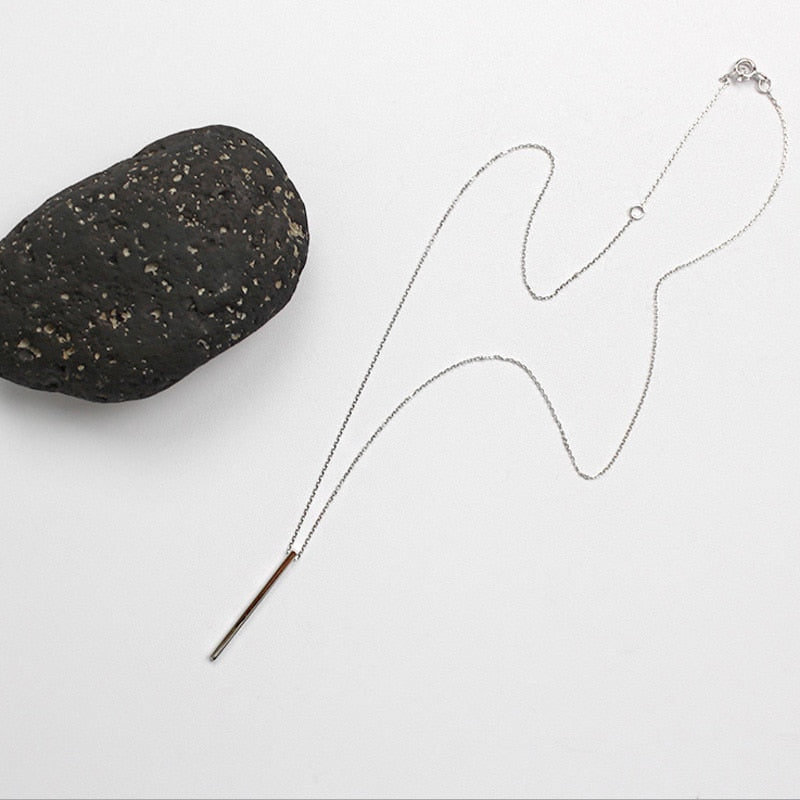 100% S925 Sterling Silver Simple Geometric Square Silver Necklace Jewelry