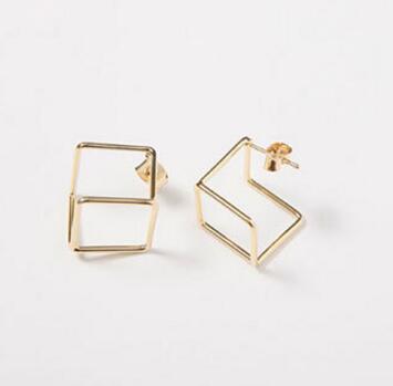 100% S925 Sterling Silver Simple Geometry Square Hollow Earrings