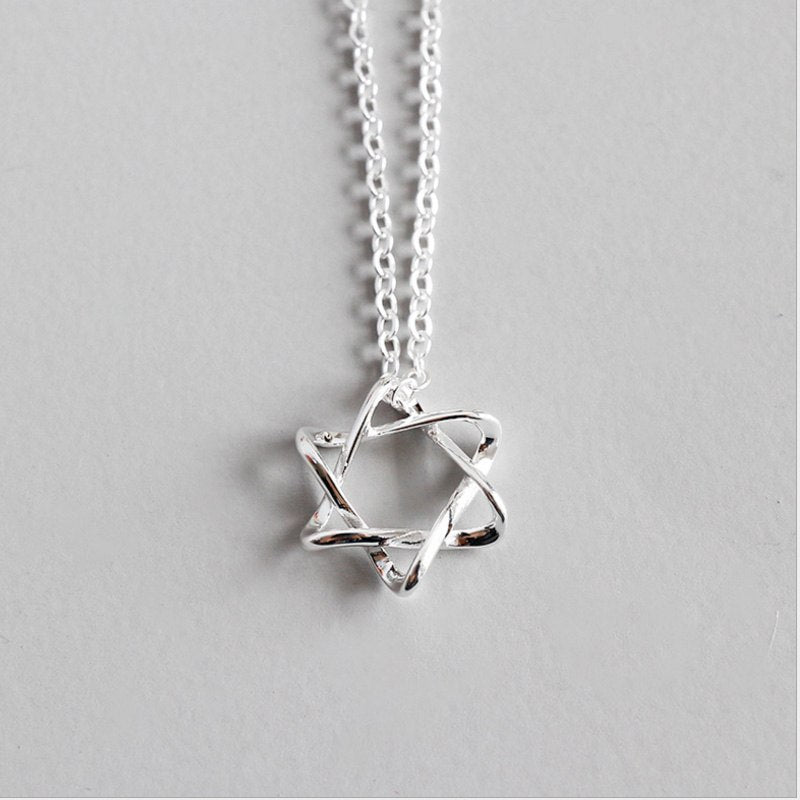 100% S925 Sterling Silver Star of David Necklace Pendant Jewish Magen David Hexagram Necklace For Nnisex