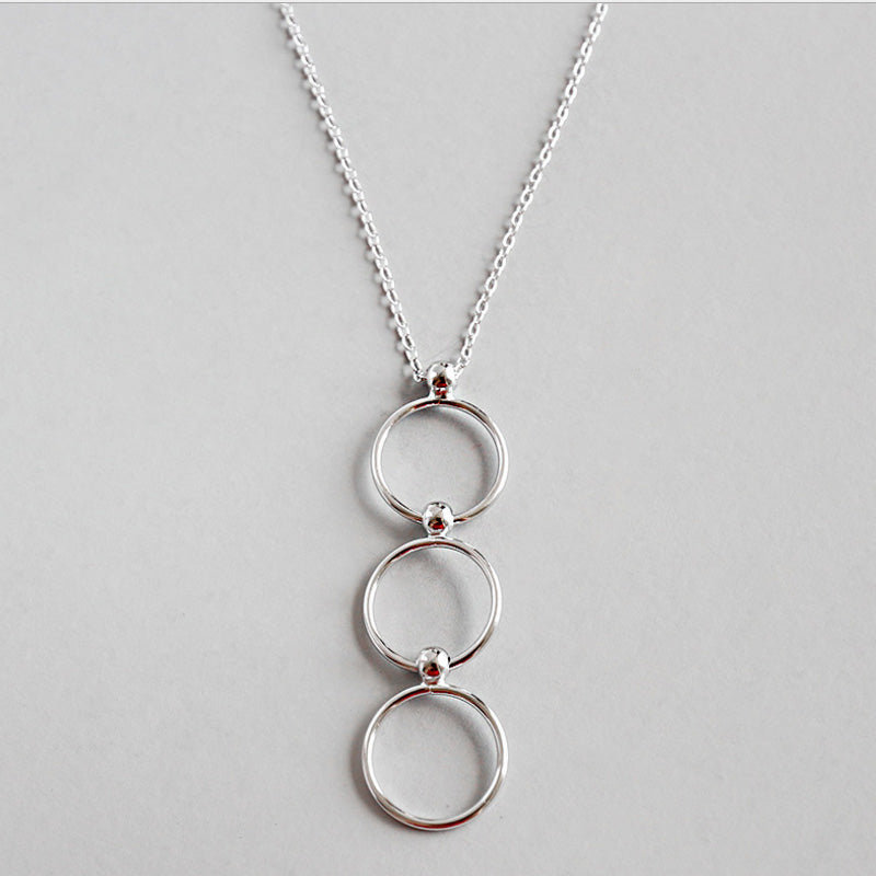 100% S925 Sterling Silver Trendy Three Circle Necklace Women Jewelry Long Tassel Statement Necklaces & Pendants