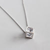 100% S925 Sterling Silver Unique Fashion Hollow Cube Zircon Necklace