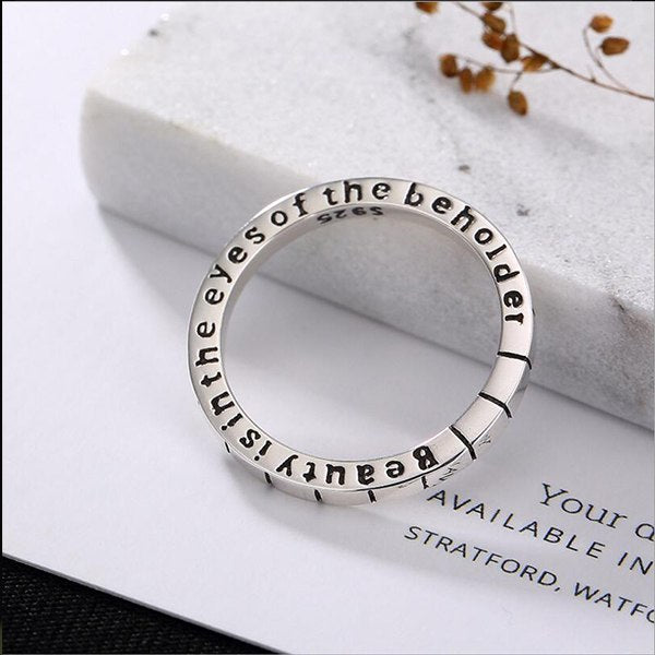 100% S925 Sterling Silver Vintage Letter Ring for Women Fashion Jewelry Gift Ring