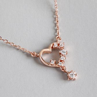 100% S925 Sterling Silver Women Hollow Out Heart Rhinestone Pendants Necklace