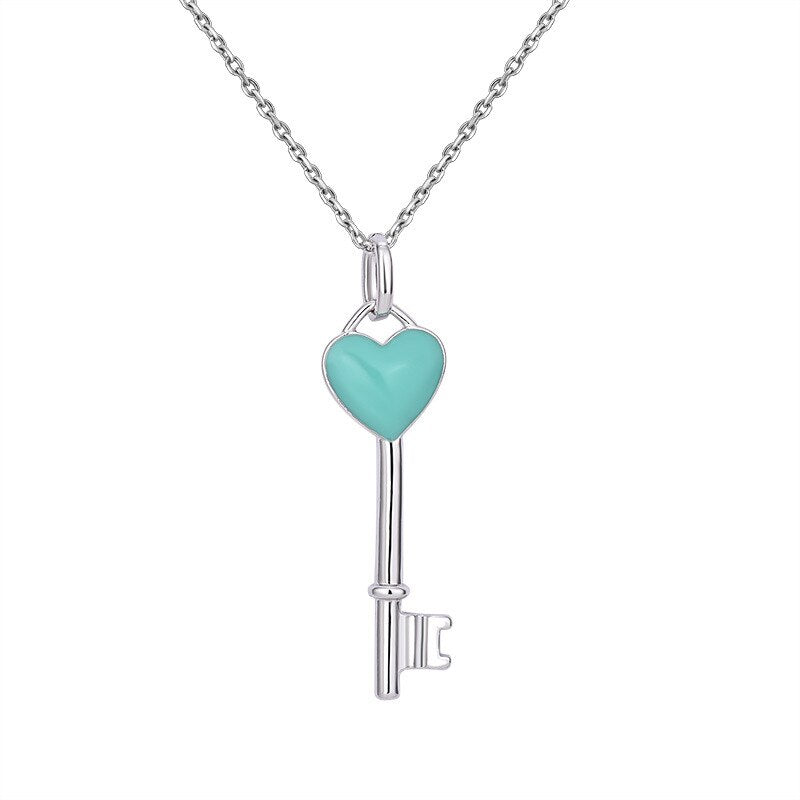 100% S925 necklace high edition TiFN original enamel heart key classic women necklace light