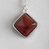 100% S925 sterling silver geometric square opal red stone agate blue sandstone pendant necklace