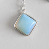 100% S925 sterling silver geometric square opal red stone agate blue sandstone pendant necklace