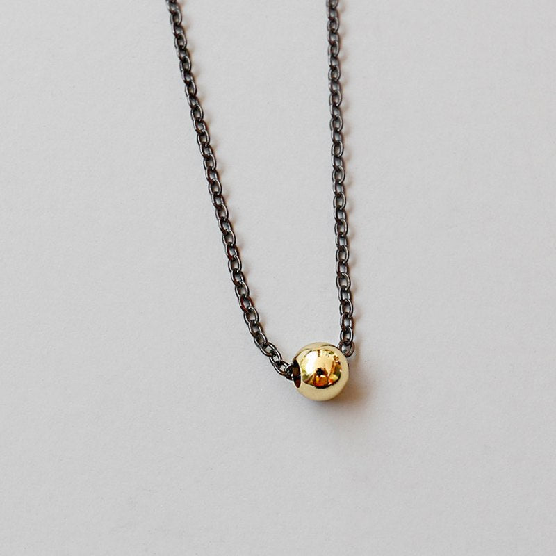 100% S925 sterling silver golden mini round bead short clavicle chain