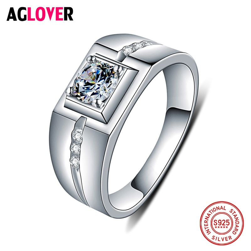 100% Solid 925 Sterling Silver Domineering Men Ring Vintage Retro Big Gothic Crystal Rings Men Jewelry