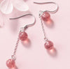 100% Solid Real 925 Sterling Silver Sweet Tassel Strawberry Crystal Butterfly Drop Earrings For Women Fine Jewelry